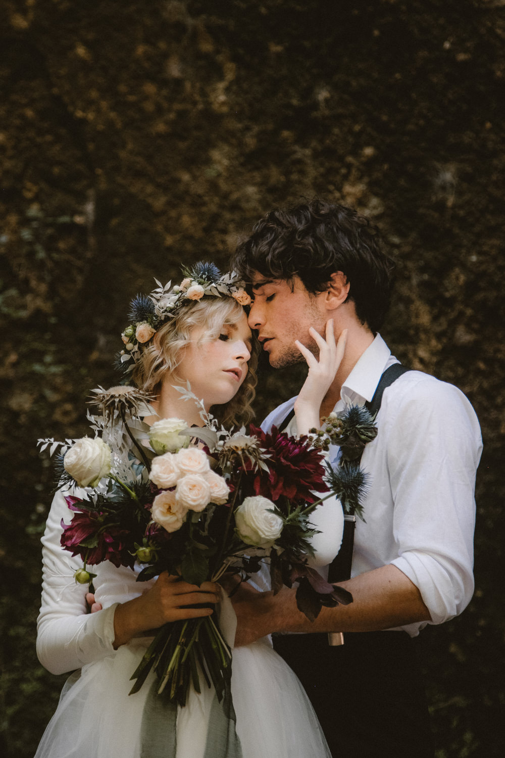 Bouquet Flowers Bride Bridal Rose Dahlia Thistle Ribbon Ethereal Candlelit Wedding Ideas Ortica Wedding