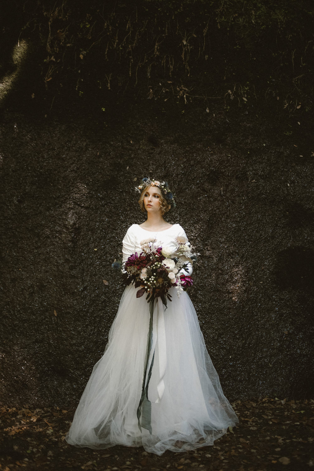 Dress Gown Bride Bridal Long Sleeves Tulle Skirt Ethereal Candlelit Wedding Ideas Ortica Wedding