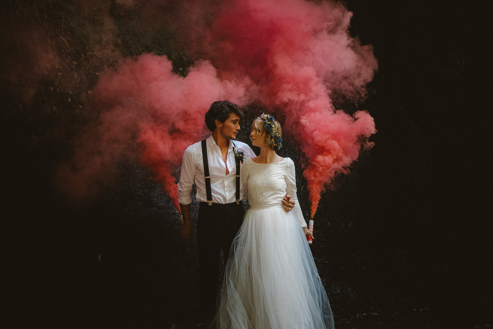 Smoke Bomb Photo Photographs Portraits Ethereal Candlelit Wedding Ideas Ortica Wedding