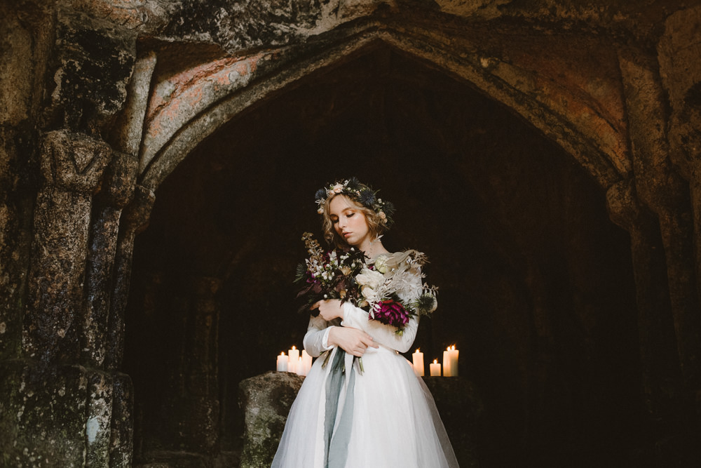 Dress Gown Bride Bridal Long Sleeves Tulle Skirt Ethereal Candlelit Wedding Ideas Ortica Wedding