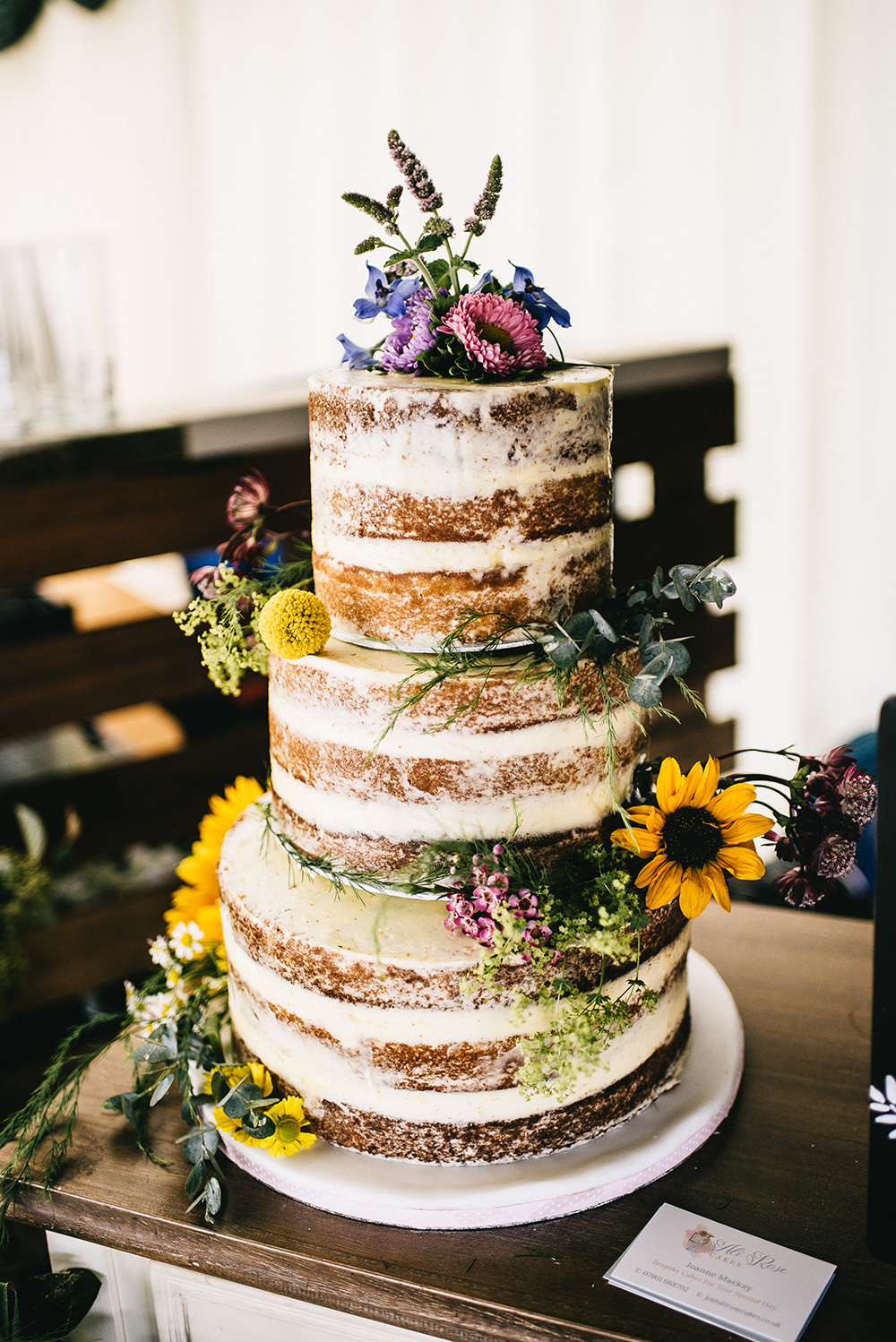 Semi Naked Cake Sponge Later Flowers Farm Wedding Alex Tenters Photography