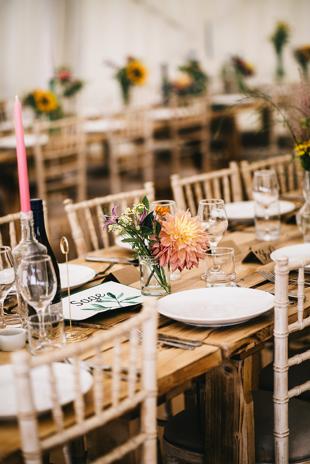 Long Wooden Tables Decor Flowers Jars Farm Wedding Alex Tenters Photography