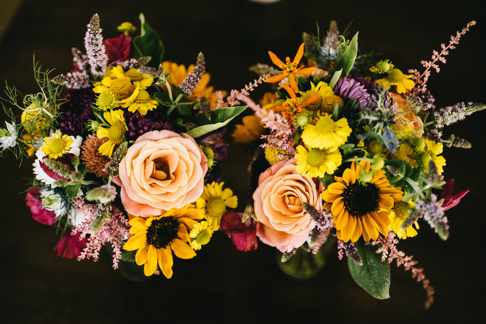 Bride Bridal Bouquet Flowers Sunflowers Rose Farm Wedding Alex Tenters Photography