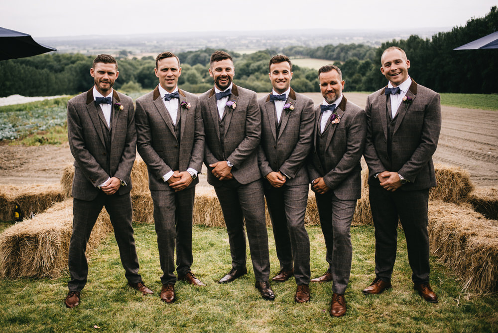 Groom Tweed Suit Bow Tie Groomsmen Farm Wedding Alex Tenters Photography