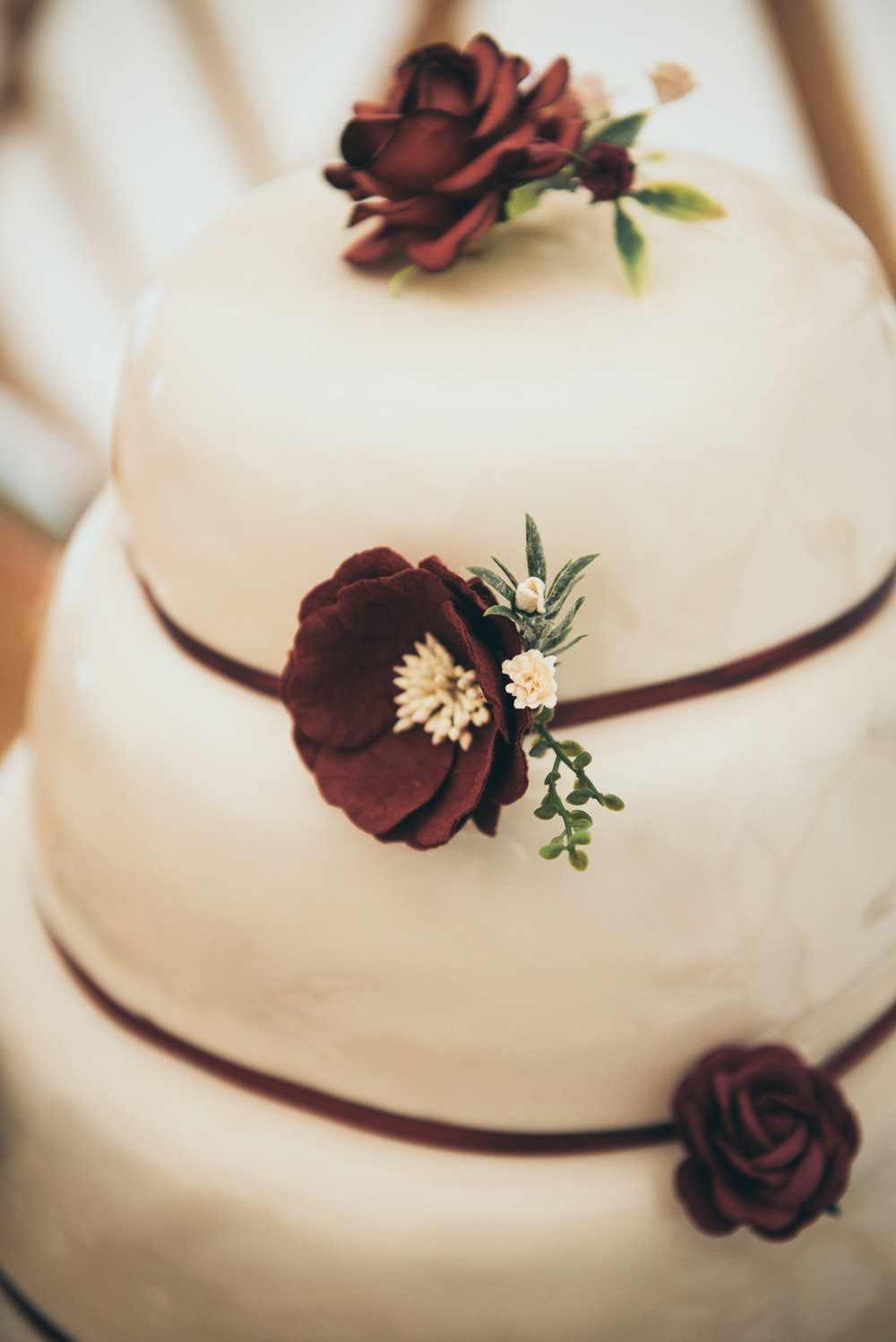 Iced Cake Burgundy Flowers Fron Farm Yurt Retreat Wedding Cat Arwel Photography
