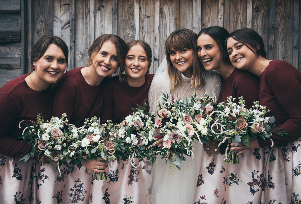 Bridesmaids Bridesmaid Dress Dresses Skirts Tops Jumpers Burgundy Pink Fron Farm Yurt Retreat Wedding Cat Arwel Photography
