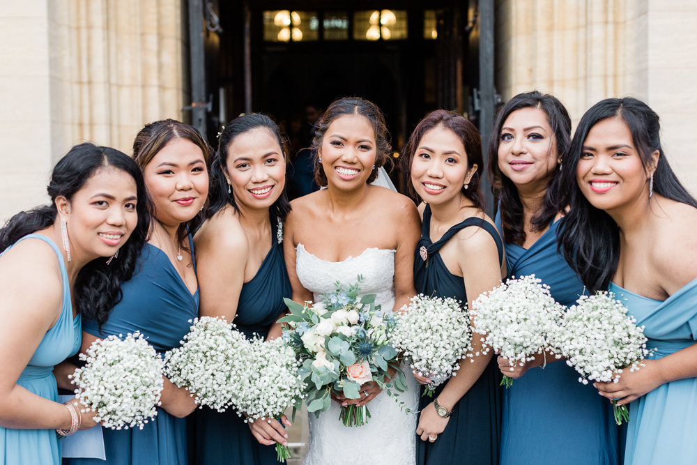 Bridesmaids Bridesmaid Dress Dresses Blue Gypsophila Bouquets Gate Street Barn Wedding Camilla J Hards