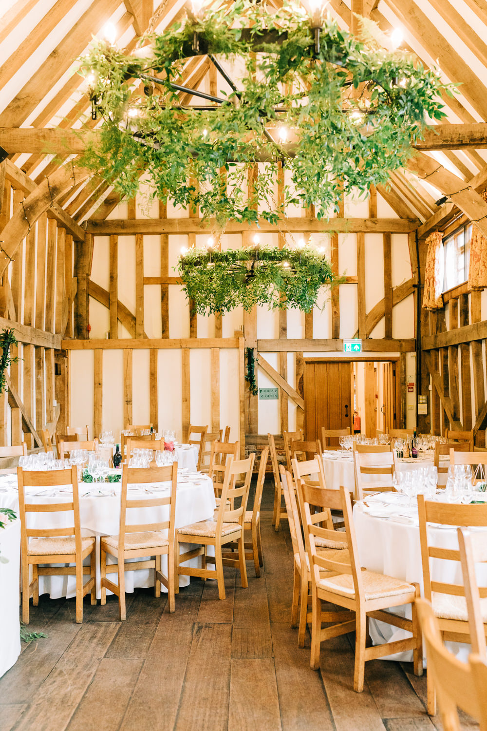 Greenery Foliage Chandeliers Gate Street Barn Wedding Camilla J Hards