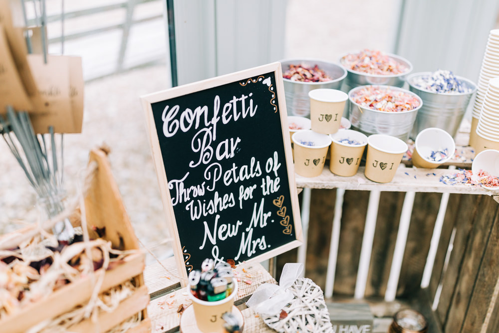 Confetti Bar Buckets Cups Paper Gate Street Barn Wedding Camilla J Hards