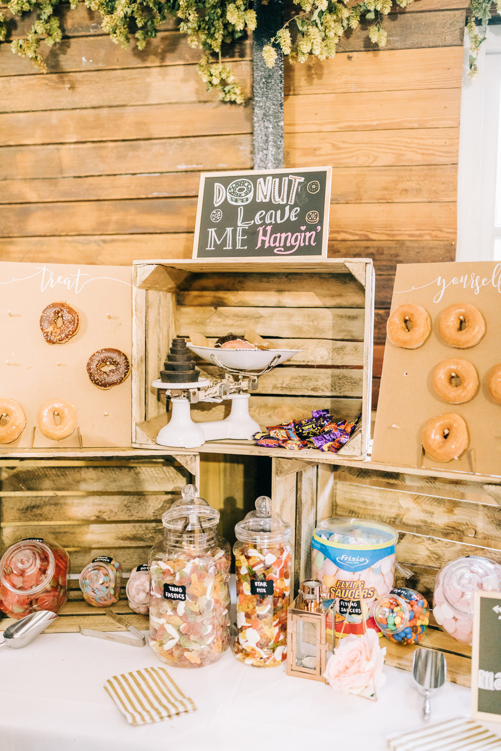 Sweets Sweetie Bar Stand Station Donuts Doughnuts Gate Street Barn Wedding Camilla J Hards