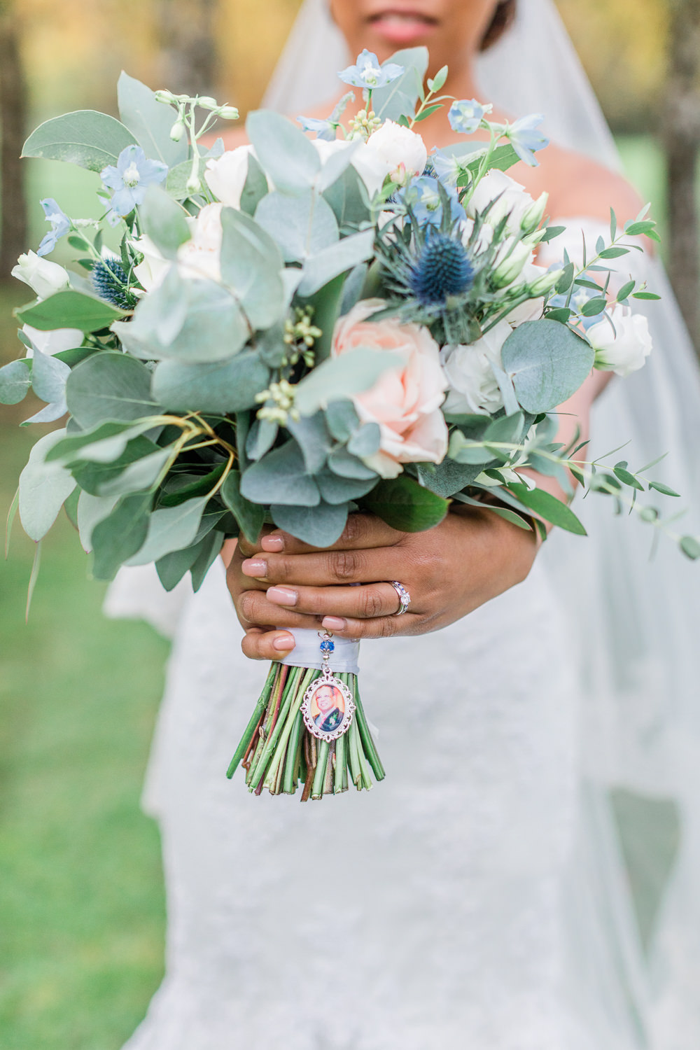 Bouquet Flowers Bride Bridal Eucalyptus Rose Thistle Gate Street Barn Wedding Camilla J Hards
