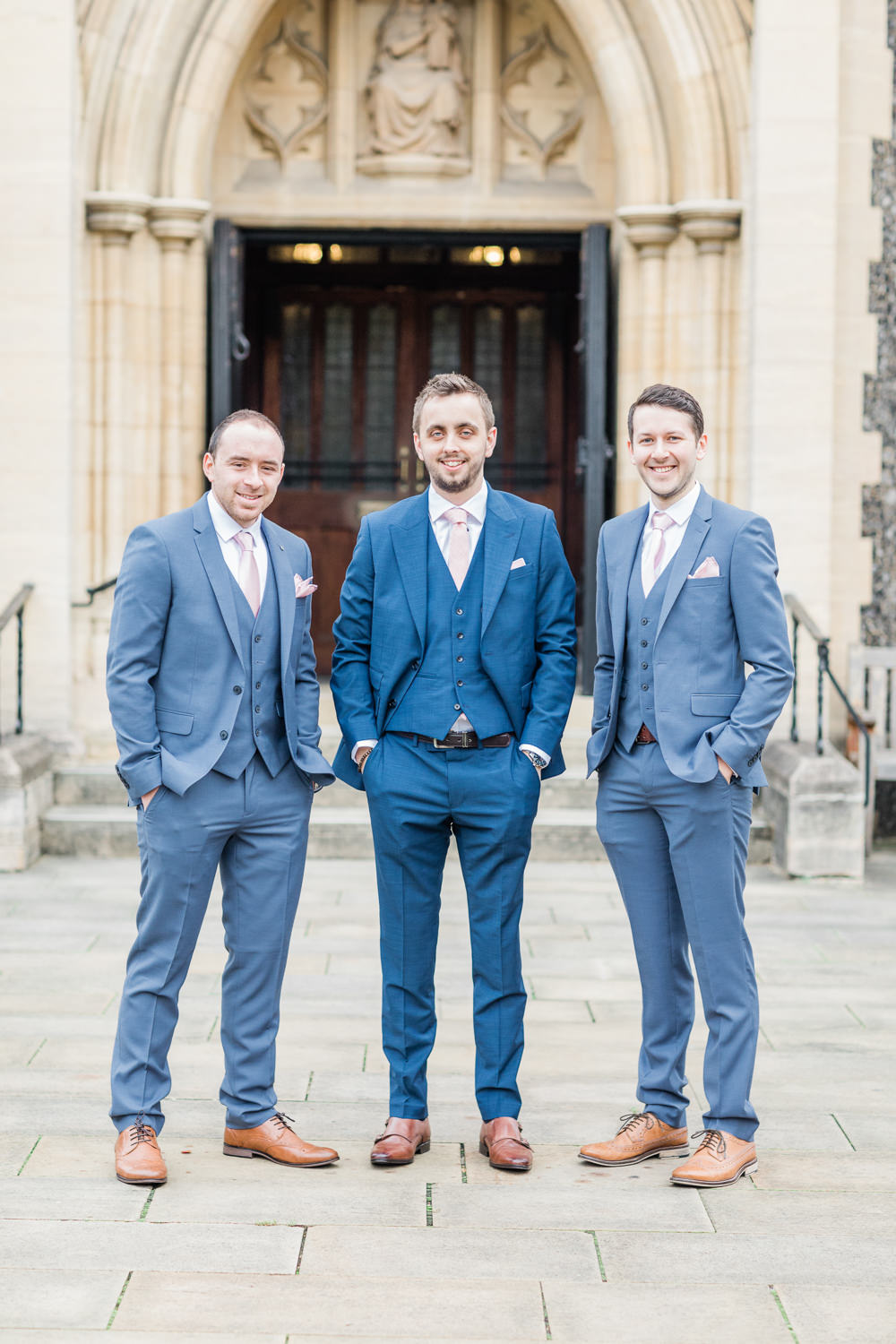 Groom Groomsmen Suits Blue Pink Tie Gate Street Barn Wedding Camilla J Hards
