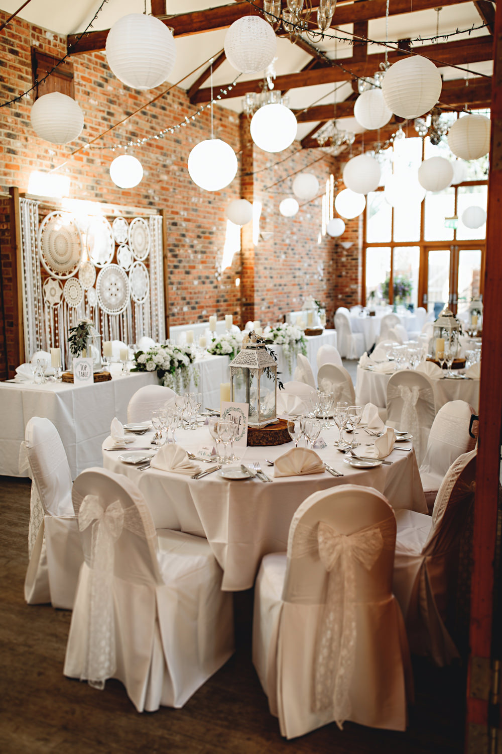 Barn Lanterns Dreamcatcher Backdrop Top Table Hall Farm Hotel Wedding HBA Photography