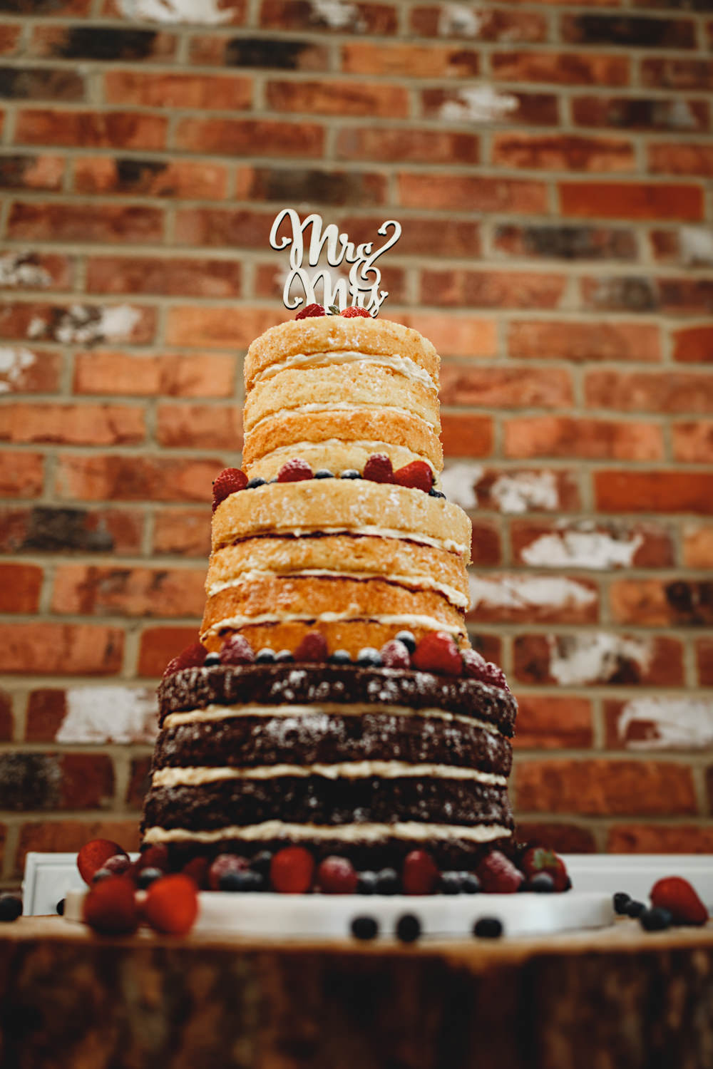Naked Cake Sponge Tall Layer Berries Topper Hall Farm Hotel Wedding HBA Photography