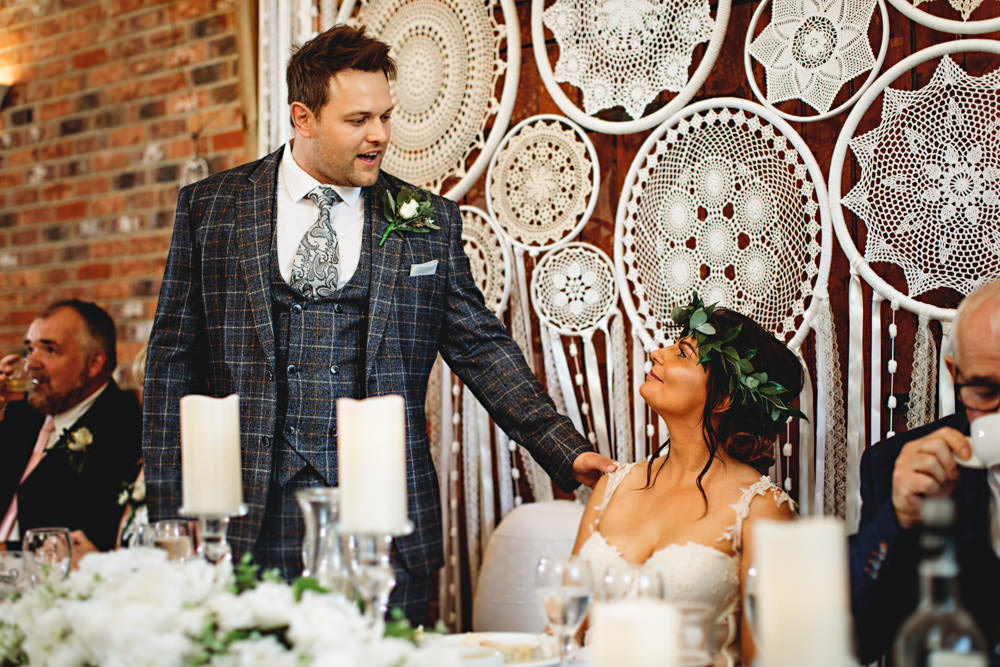 Barn Lanterns Dreamcatcher Backdrop Top Table Hall Farm Hotel Wedding HBA Photography