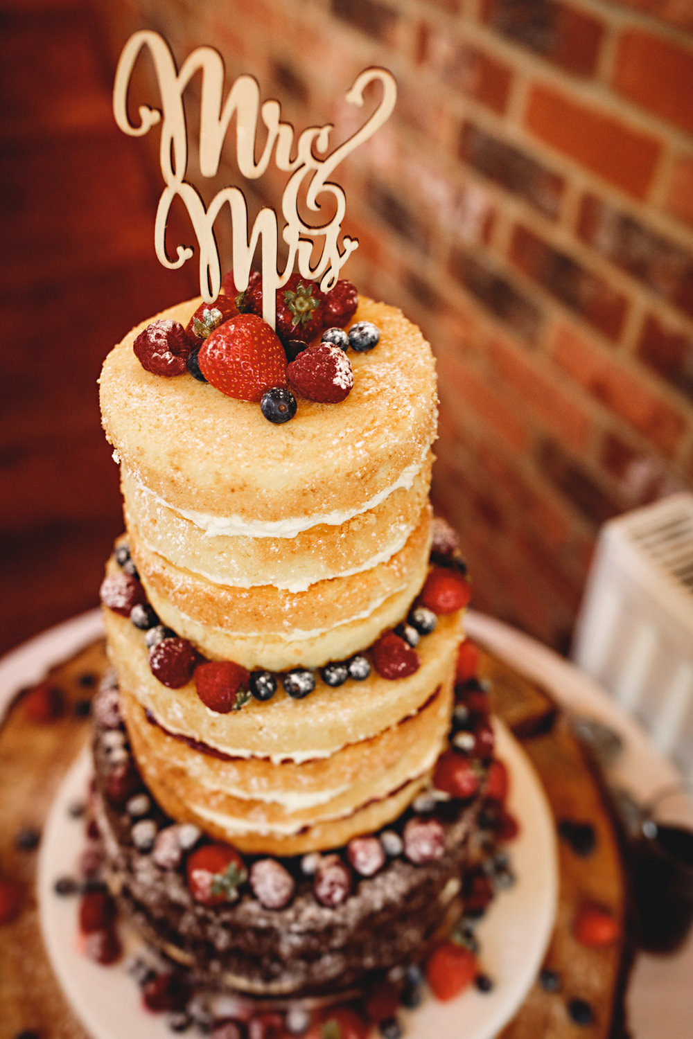 Naked Cake Sponge Tall Layer Berries Topper Hall Farm Hotel Wedding HBA Photography