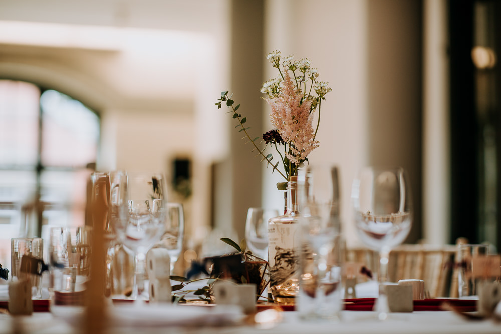 Table Flowers Centrepiece Industrial Homemade Wedding M and G Photographic