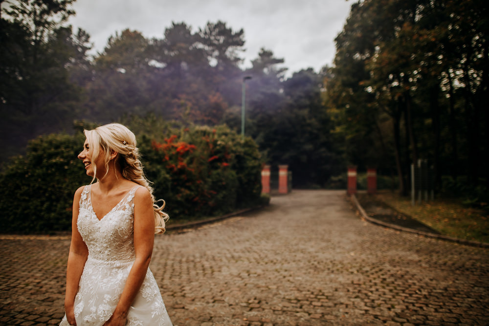 Bride Bridal Dress Gown Ellis Bridal A Line Train Straps Industrial Homemade Wedding M and G Photographic