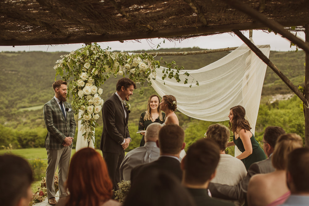 Outdoor Ceremony Backdrop Flower Arch Greenery Fabric Drapes Italy Villa Wedding The Springles
