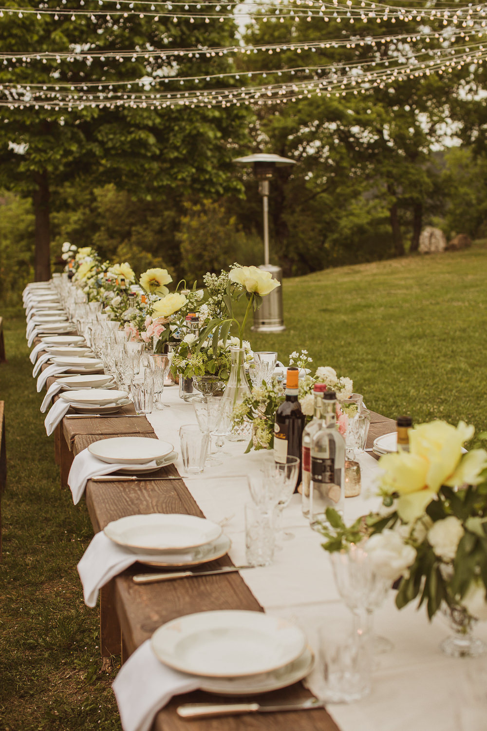 Outdoor Reception Meal Long Tables Festoon Lights Fairy Light Canopy Italy Villa Wedding The Springles