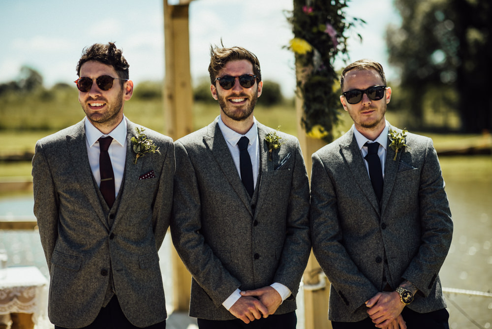 Groom Groomsmen Grey Suits Navy Chinos Burgundy Tie Long Furlong Farm Wedding Michelle Wood Photographer