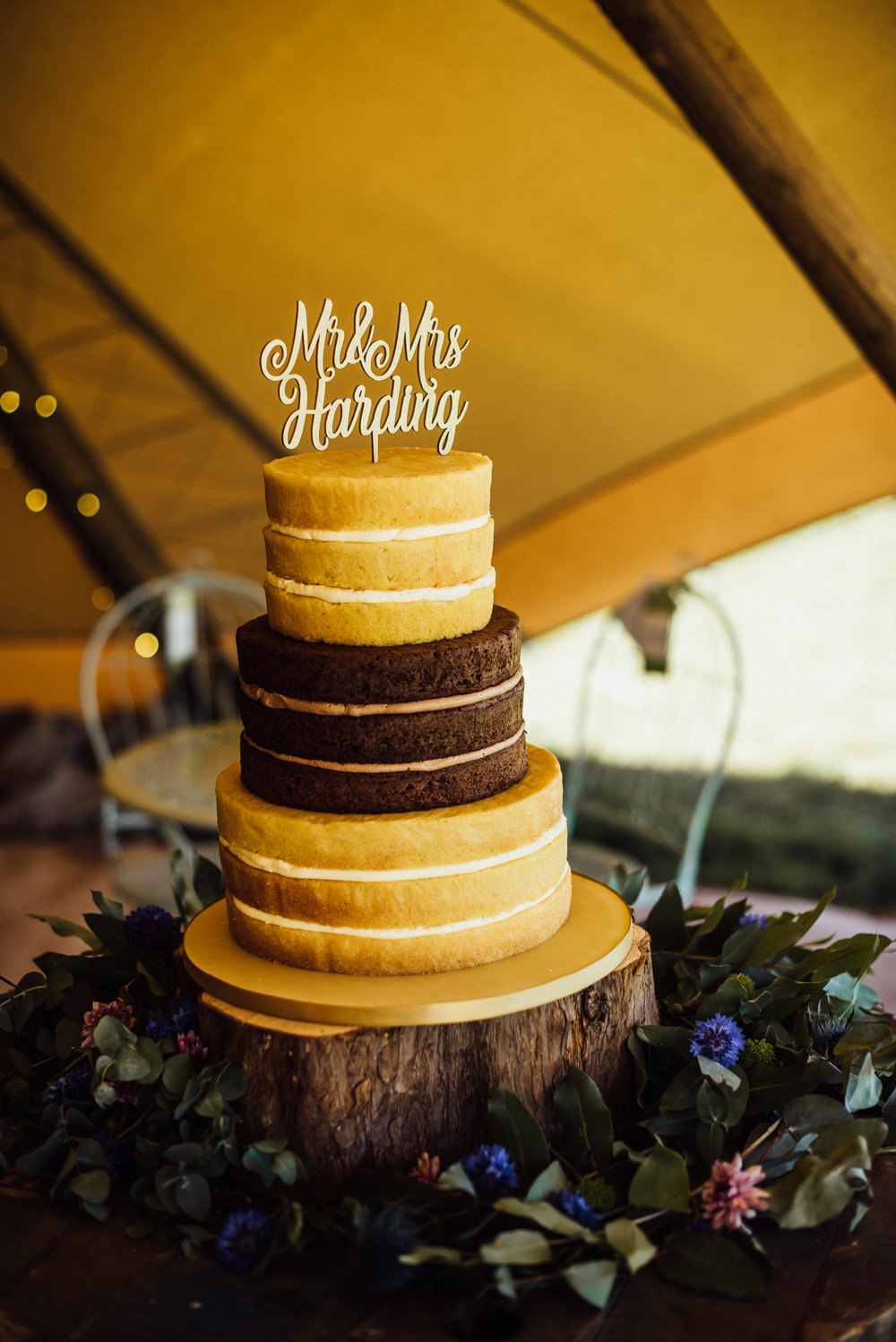Naked Cake Sponge Layer Log Slice Stand Laser Cut Topper Long Furlong Farm Wedding Michelle Wood Photographer
