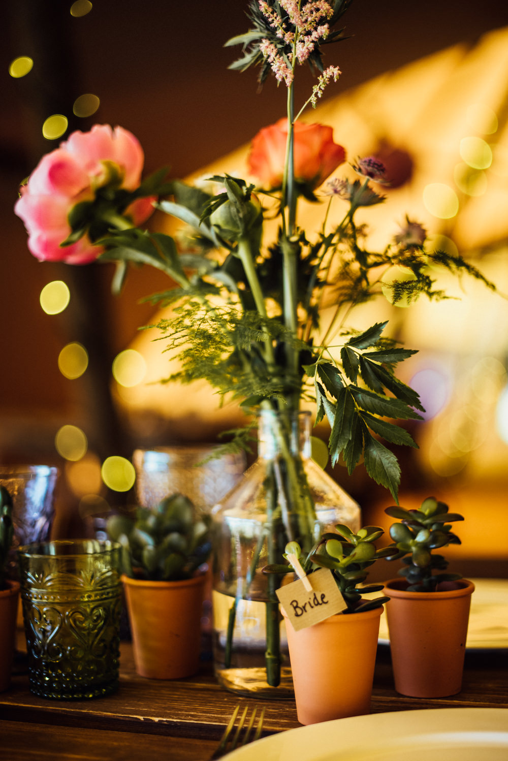 Pot Place Name Succulent Favour Rustic Wooden Tables Decor Decoration Bottle Flowers Long Furlong Farm Wedding Michelle Wood Photographer