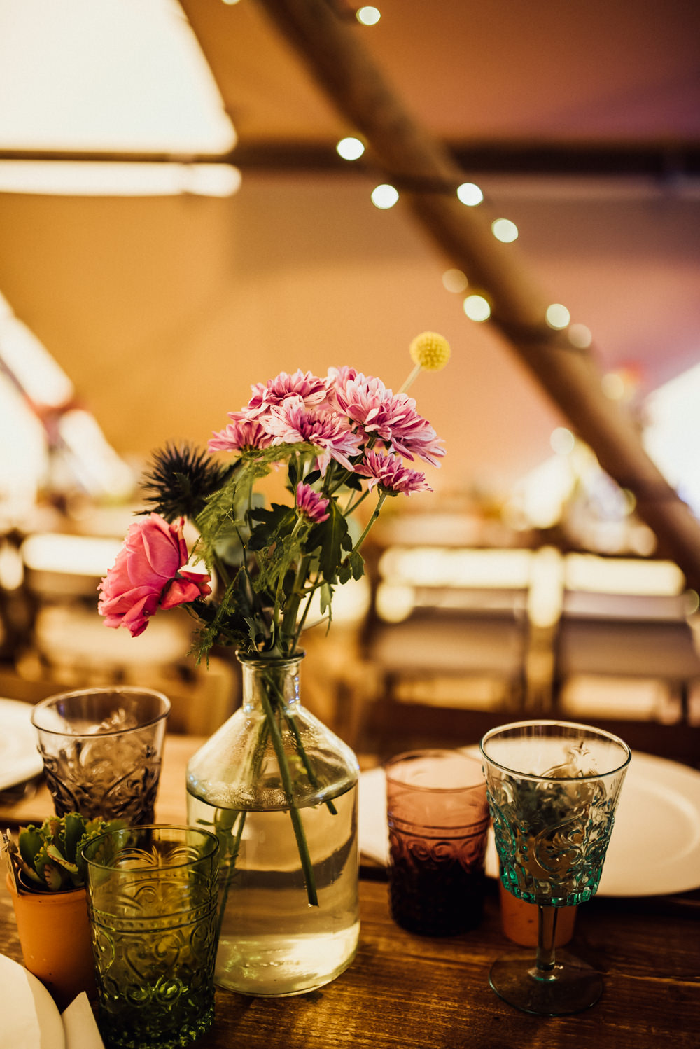 Rustic Wooden Tables Decor Decoration Bottle Flowers Long Furlong Farm Wedding Michelle Wood Photographer