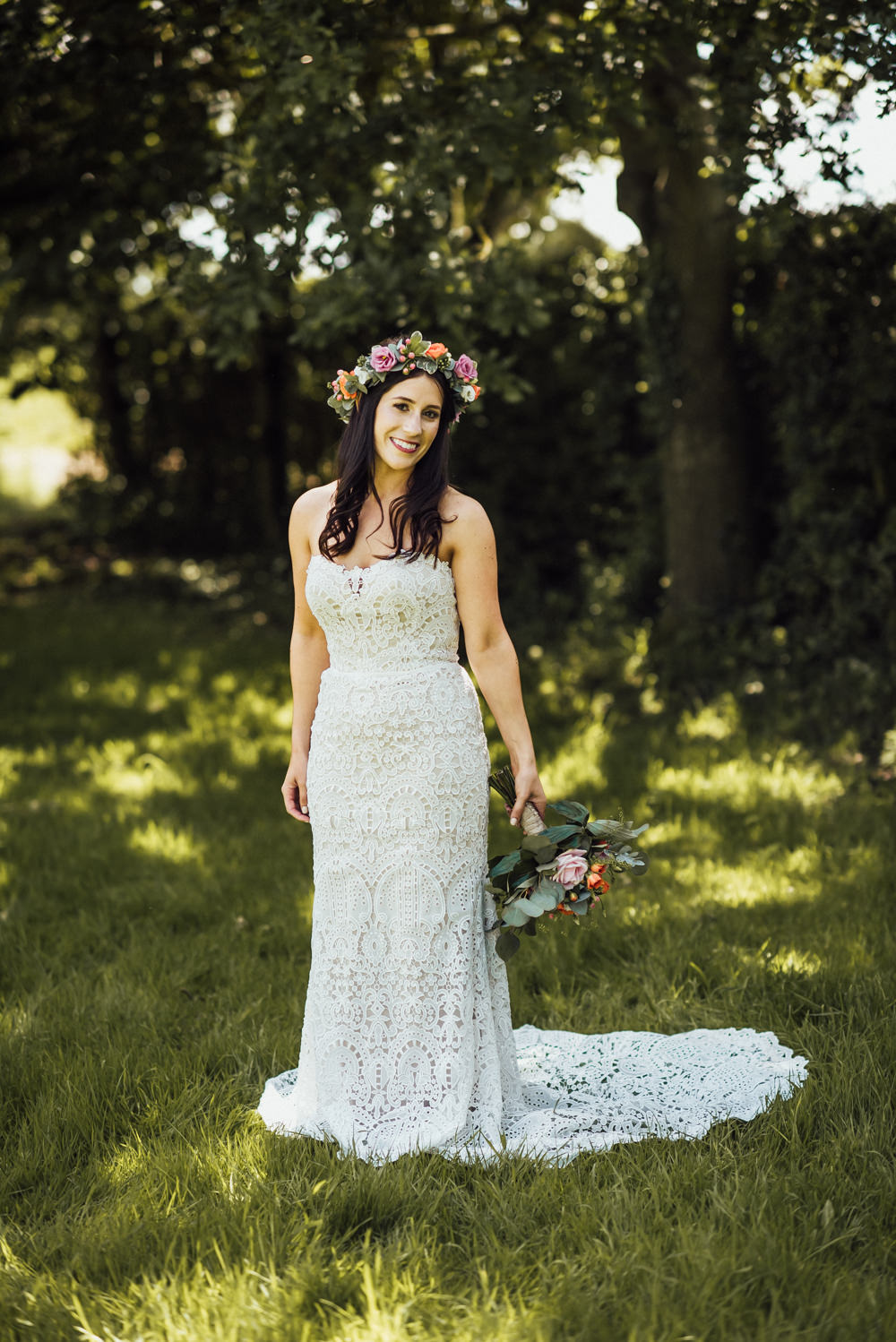 Bride Bridal Dress Gown Lace Strapless Train Long Furlong Farm Wedding Michelle Wood Photographer