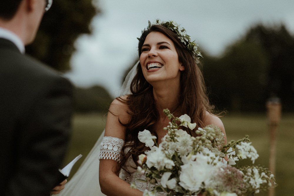 Bride Bridal Bouquet Flowers White Greenery Outdoor Wedding UK Olivia and Dan Photography