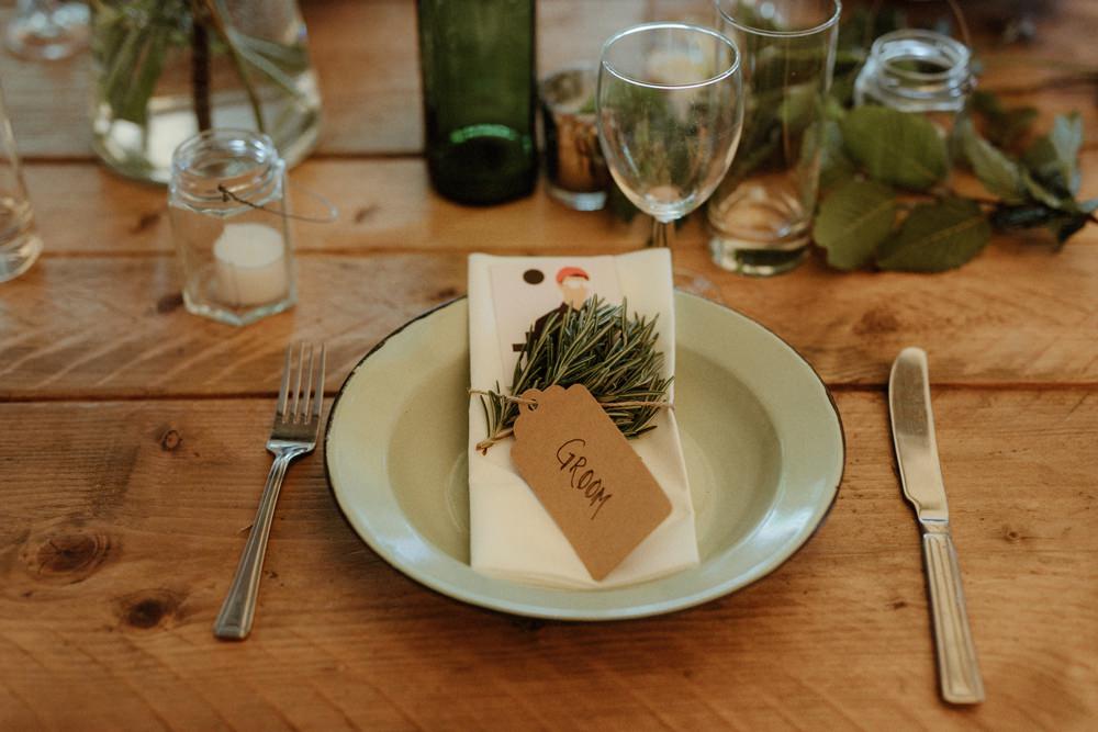 Place Setting Rosemary Luggage Tag Place Name Outdoor Wedding UK Olivia and Dan Photography