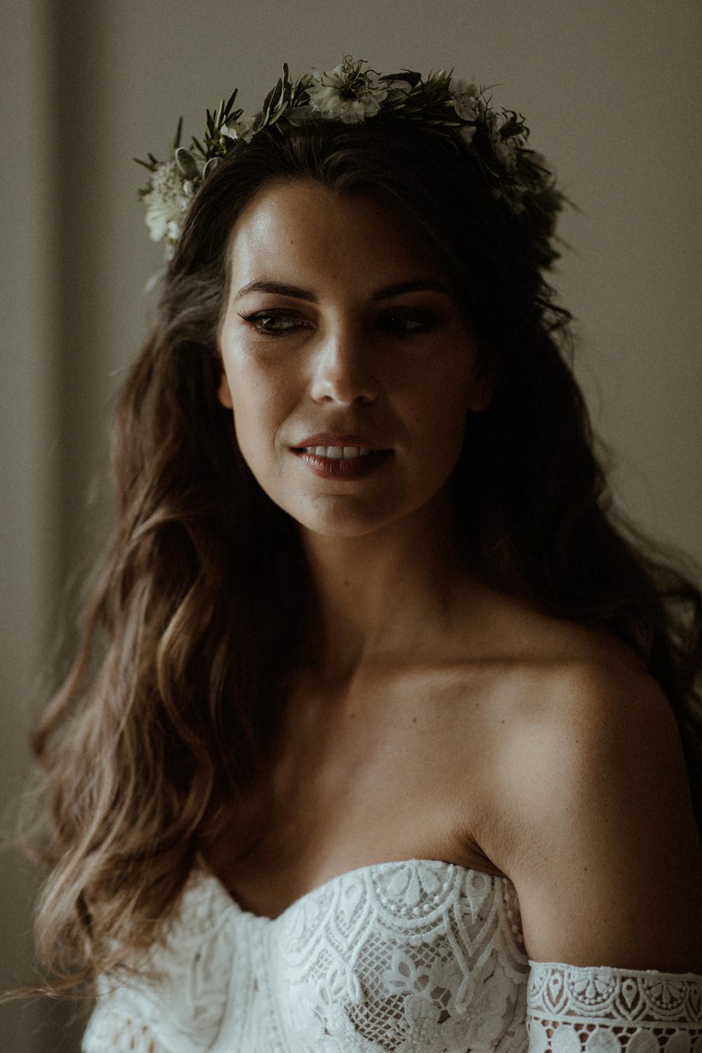 Bride Bridal Flower Crown Make Up Hair Waves Outdoor Wedding UK Olivia and Dan Photography
