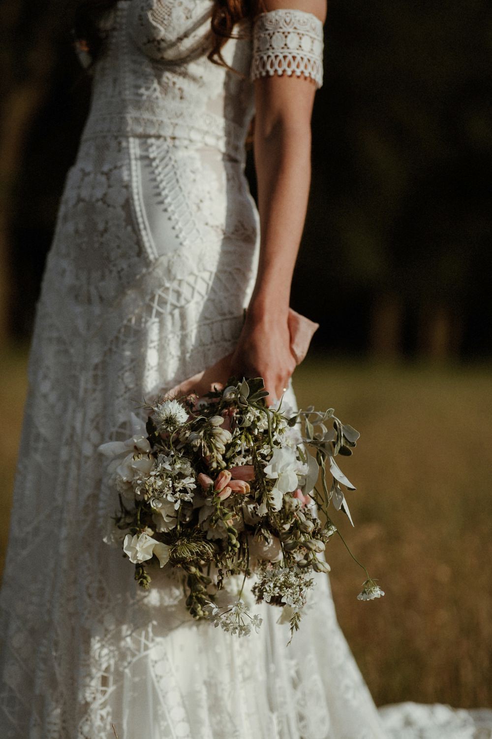 Bride Bridal Bouquet Flowers White Greenery Pink Ribbon Outdoor Wedding UK Olivia and Dan Photography