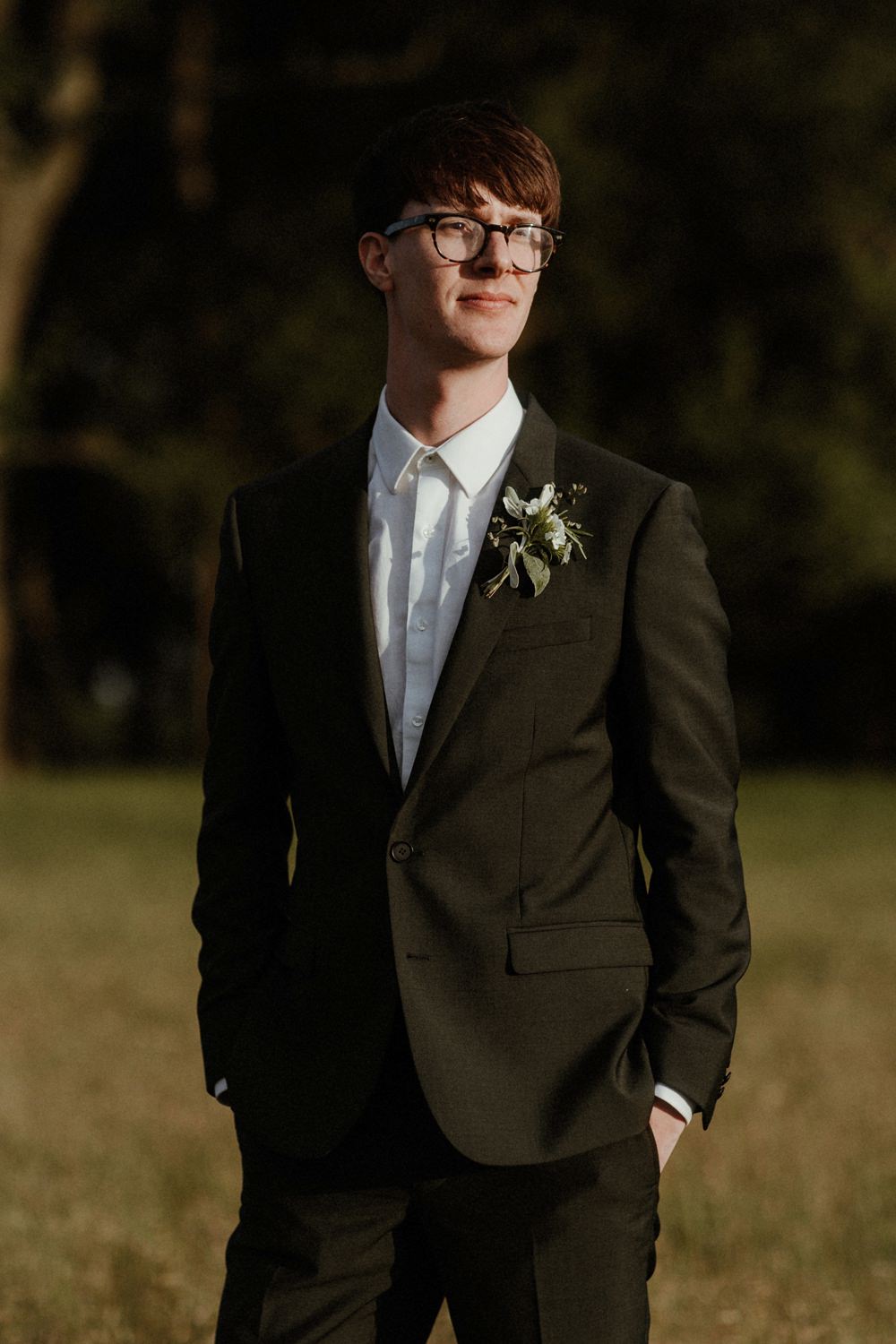 Groom Suit Shirt Collar Glasses Outdoor Wedding UK Olivia and Dan Photography