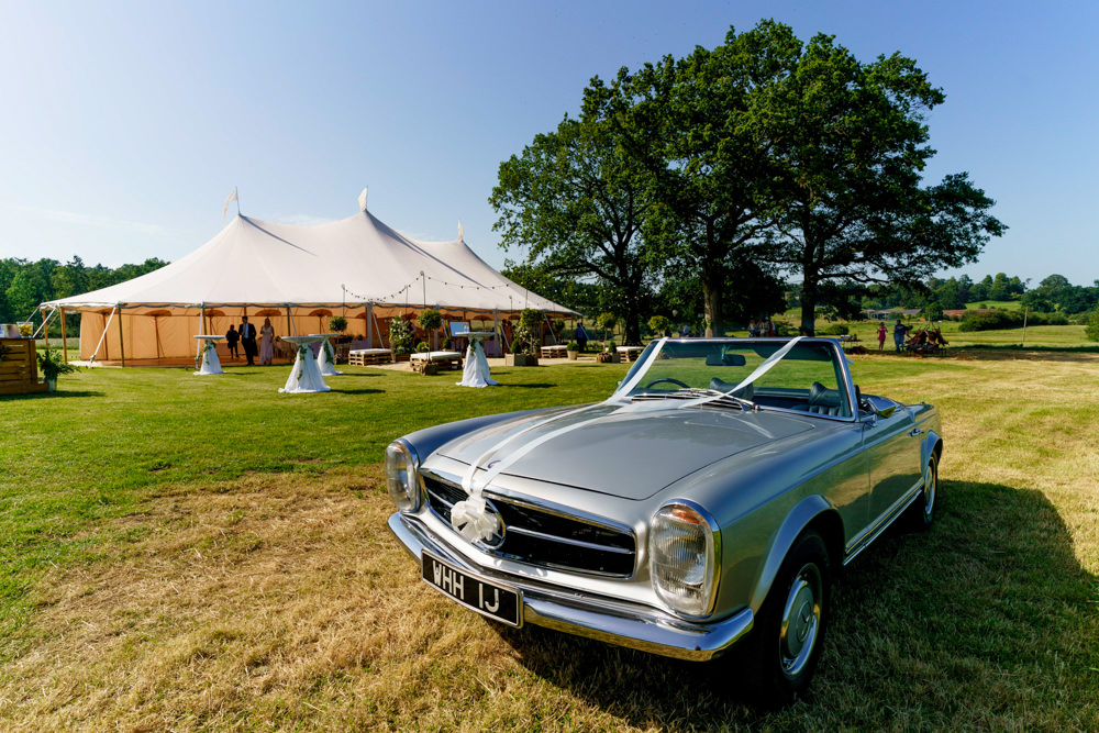 Pole Tent Marquee Clear Sides Festoon Lights Tent Classic Car Park Farm Wedding Everybody Smile Photography