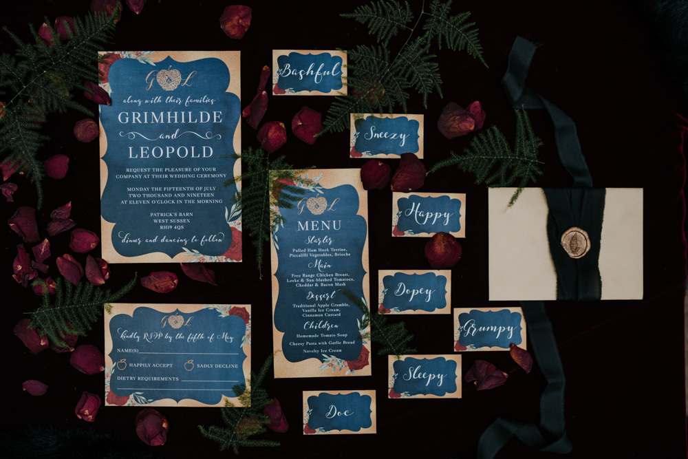 Stationery Invite Invitations Blue Gold Floral Calligraphy Snow White Wedding Inspiration Joasis Photography