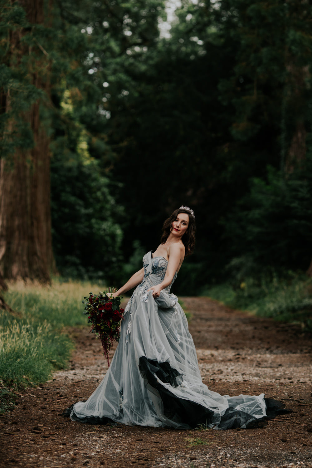 Dress Gown Bride Bridal Black Grey Tulle Strapless Snow White Wedding Inspiration Joasis Photography