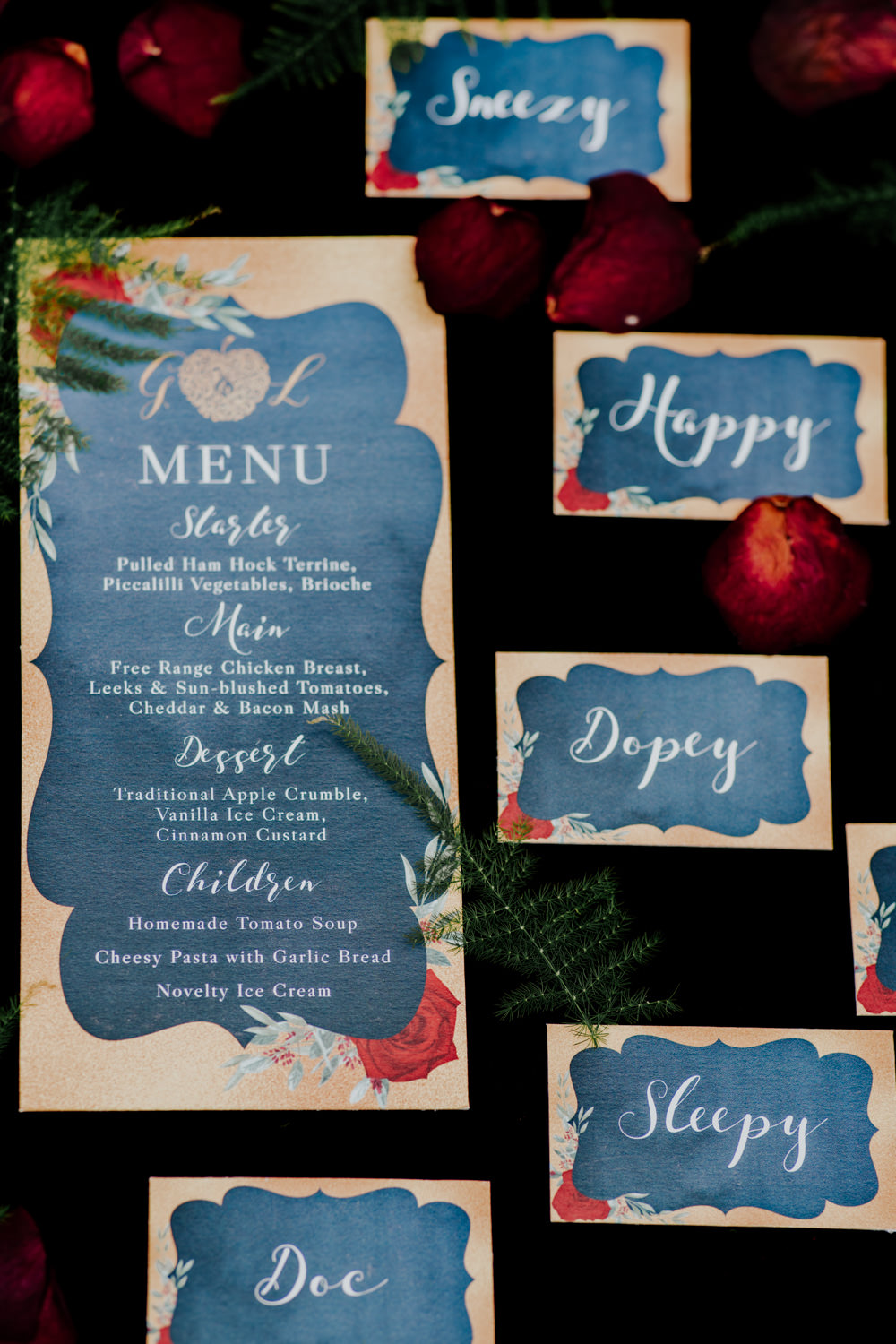Stationery Invite Invitations Blue Gold Floral Calligraphy Snow White Wedding Inspiration Joasis Photography