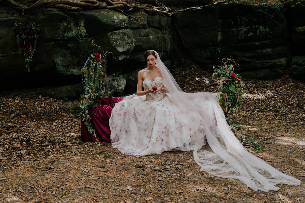 Dress Gown Bride Bridal Pink Floral Tulle Strapless Snow White Wedding Inspiration Joasis Photography