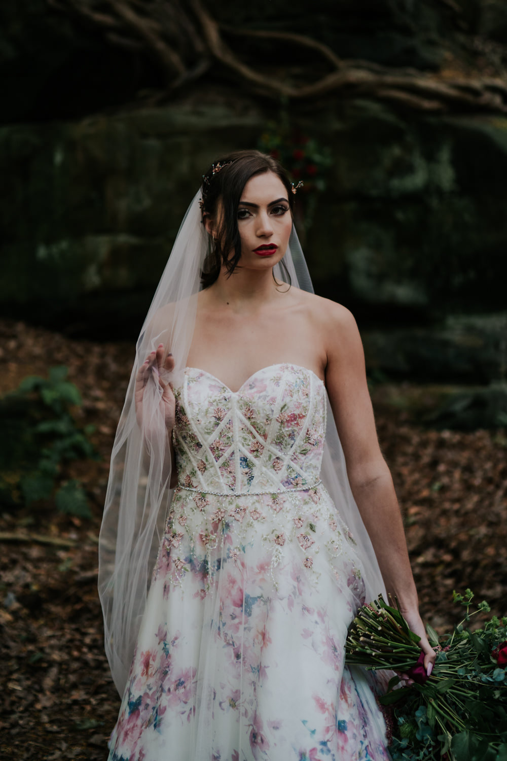 Dress Gown Bride Bridal Pink Floral Tulle Strapless Bodice Snow White Wedding Inspiration Joasis Photography
