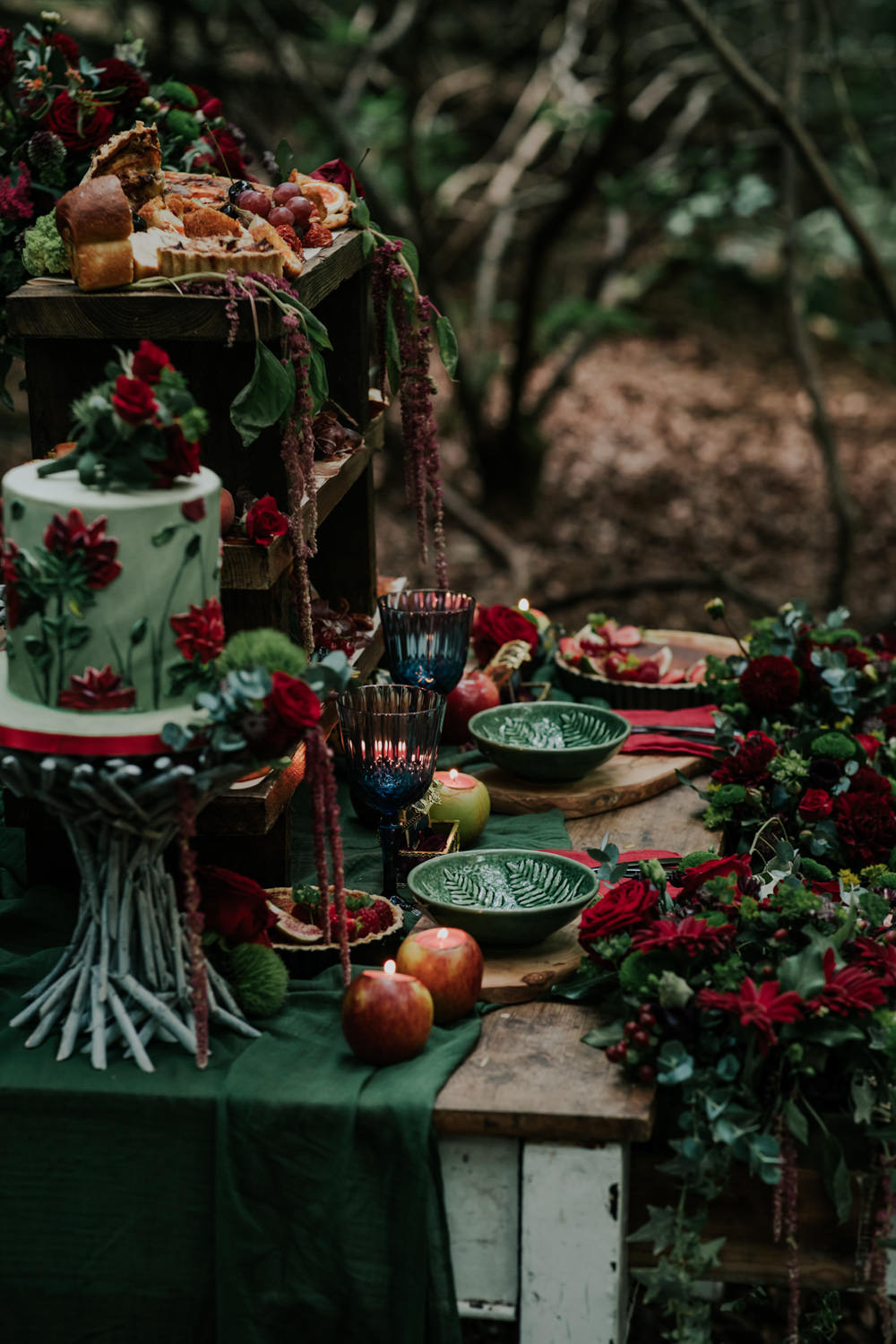 Grazing Table Food Stand Sharing Platter Flowers Opulent Vintage Dresser Cakes Snow White Wedding Inspiration Joasis Photography
