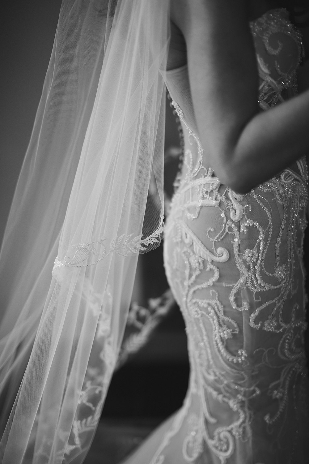 Dress Gown Bride Bridal Pallas Couture Fishtail Fit Flare Beaded Train Veil Villa Gamberaia Wedding Ed Peers Photography