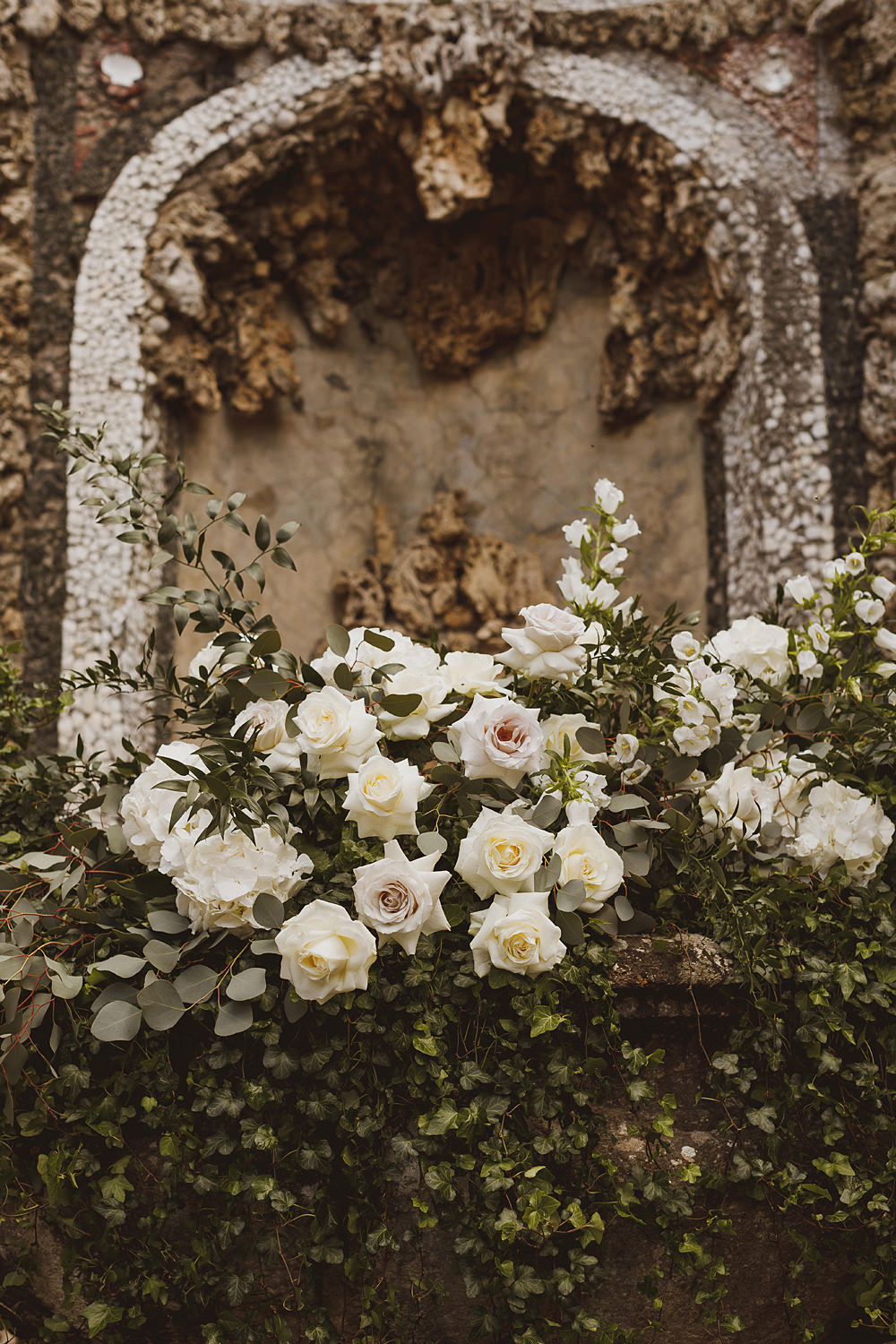 Ceremony Flowers Flower Arrangement White Rose Eucalyptus Villa Gamberaia Wedding Ed Peers Photography