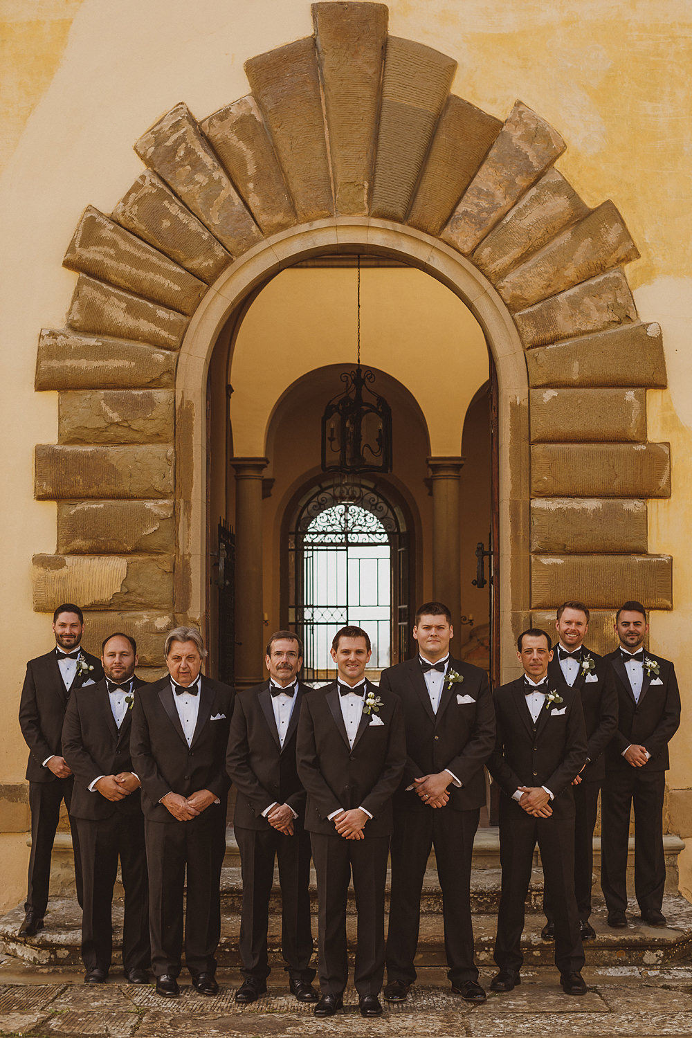Groom Suit Black Bow Tie Tux Tuxedo Groomsmen Villa Gamberaia Wedding Ed Peers Photography