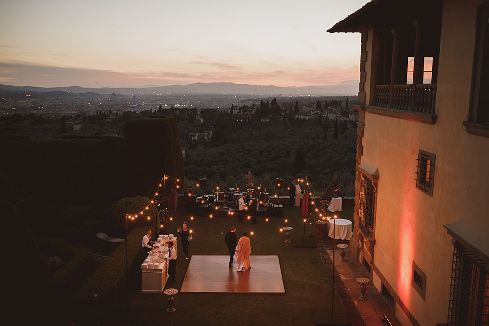 Long Tables Outdoor Reception Festoon Lights Lighting Villa Gamberaia Wedding Ed Peers Photography