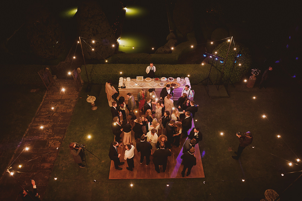 Long Tables Outdoor Reception Festoon Lights Lighting Villa Gamberaia Wedding Ed Peers Photography