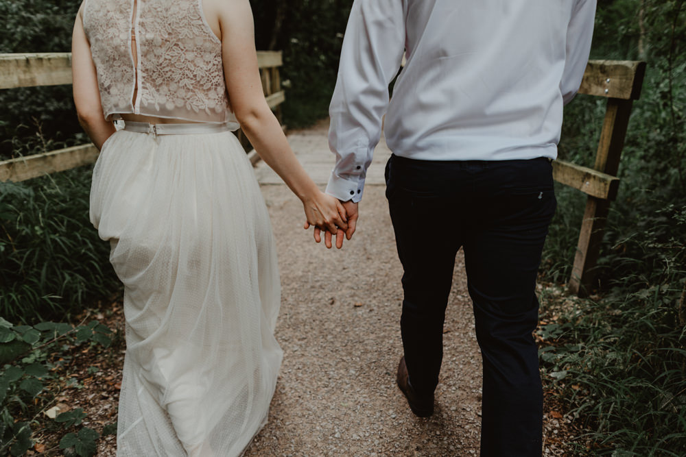 Dress Gown Bride Bridal Tulle Skirt Crop Top Lace Bird Hide Wedding Stevie Jay Photography