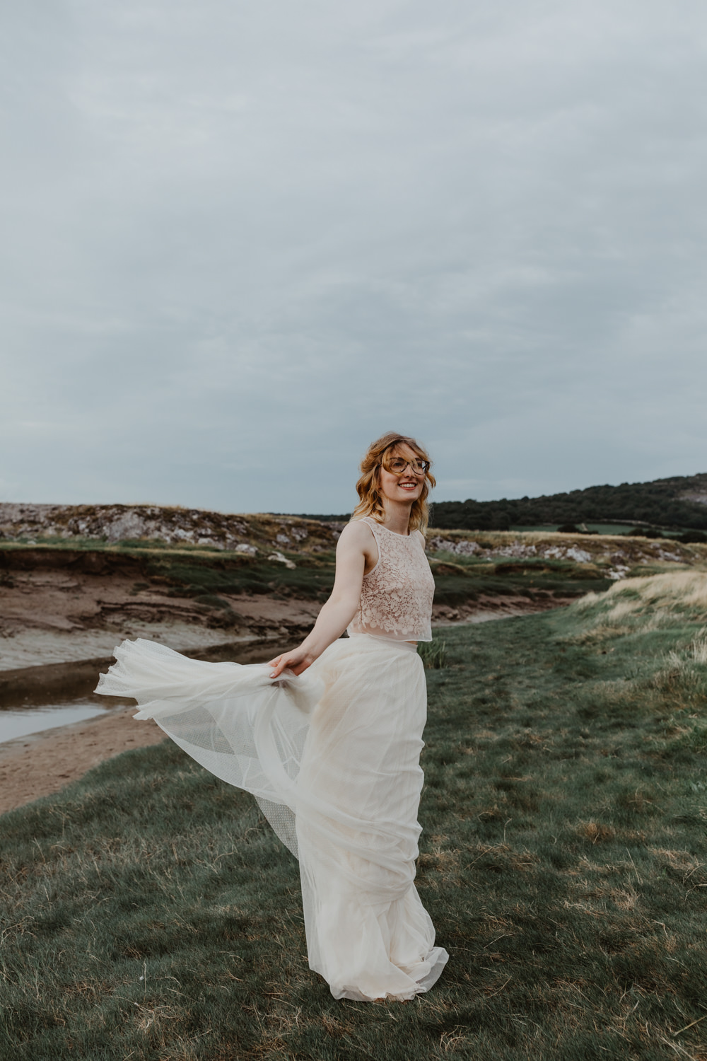 Dress Gown Bride Bridal Tulle Skirt Crop Top Lace Bird Hide Wedding Stevie Jay Photography