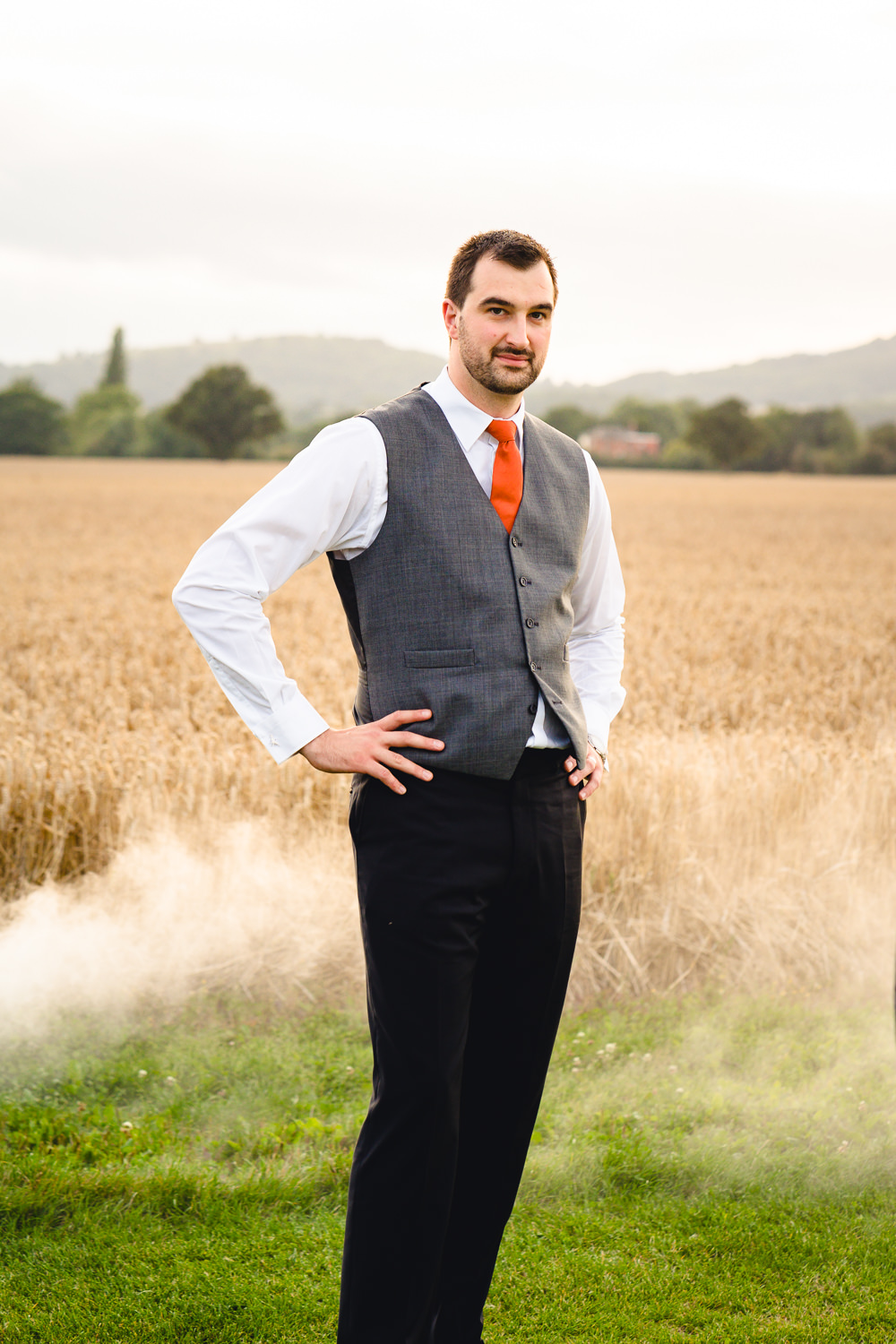 Groom Suit Orange Tie Waistcoat Birtsmorton Court Wedding The Dignums
