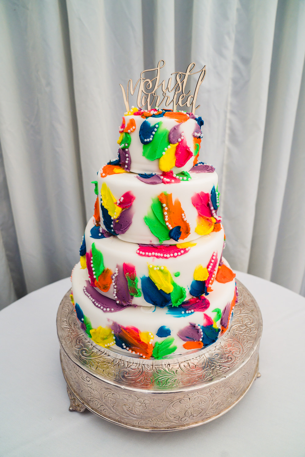 Rainbow Colourful Brush Stroke Cake Abstract Personalised Topper Birtsmorton Court Wedding The Dignums